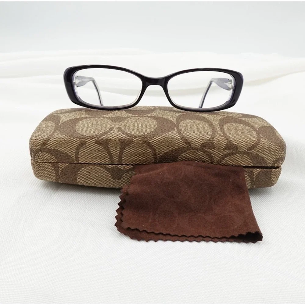 Coach Purple Rectangle Eyeglasses Frames Rhinestone Hard Case Cloth Fiona CE 135